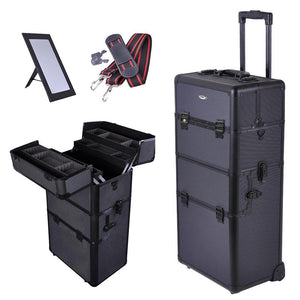 2in1 Black 38" Makeup Aluminum Rolling Cosmetic Train Case Hair Style