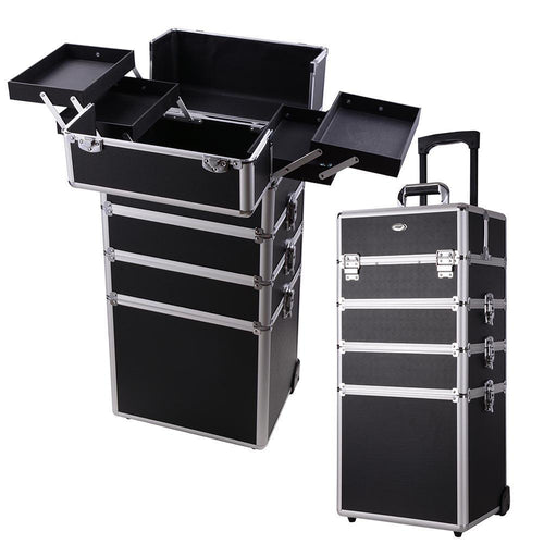 4 in1 Rolling Makeup Artist Train Case Lockable Trolley Cosmetic