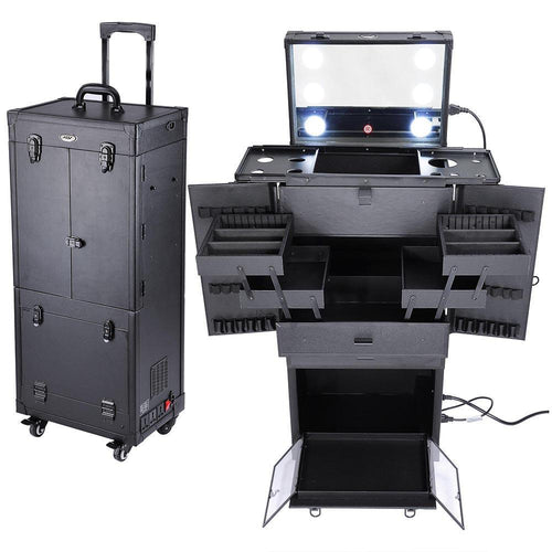 Black Rolling Makeup Case Pro Hair Stylist Barber Artists Case