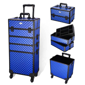 AW Rolling Train Cosmetic 4in1 Makeup Case w/ 4-Wheel Blue
