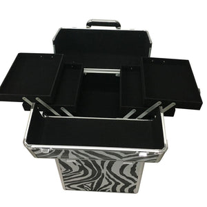 3-in-1 Draw-bar Box Design Portable Leopard Grain Makeup Case White
