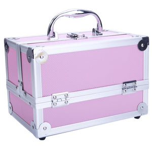 SM-2176 Aluminum Makeup Train Case Jewelry Box Cosmetic Organizer with Mirror 9&quot;x6&quot;x6&quot; Pink