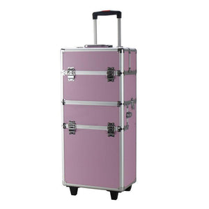 3-in-1 Draw-bar Style Portable Makeup Train Case Pink