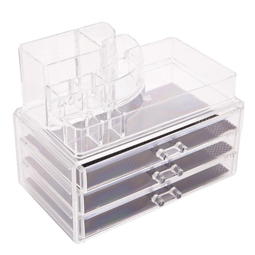 Rectangular Room-saving 3-Layer Drawers Plastic Makeup Case Transparent