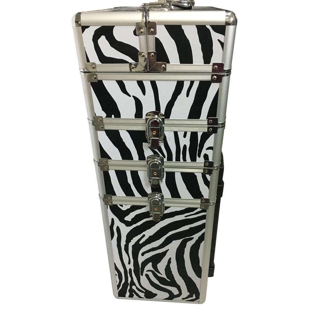 4-in-1 Draw-bar Style Leopard Pattern Aluminum Rolling Makeup Case White Zebra