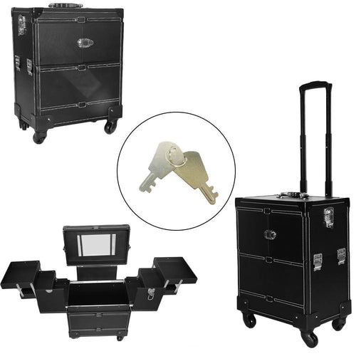 Portable Aluminum Cosmetic Makeup Case Tattoo Box with PVC Mirror Black