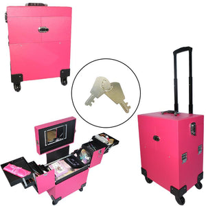 Portable Aluminum Cosmetic Makeup Case Tattoo Box with PVC Mirror Pink