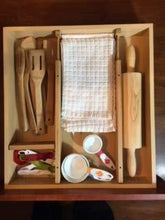 Load image into Gallery viewer, Home one cottage adjustable wood drawer organizer set with 4 bonus pieces for kitchen utensils and silverware bathroom makeup and toiletries and office desk supplies makes the most of your storage