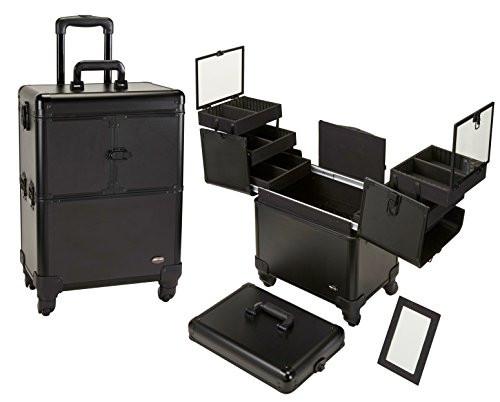 4 Wheel Spinner Rolling Makeup Case with 5 Trays