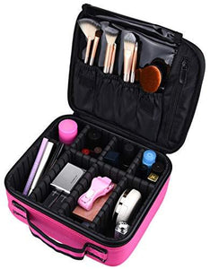 10  Professional Portable Travel Makeup Case Cosmetic Bags Organizer Storage Bag Train Case (Rose Red)