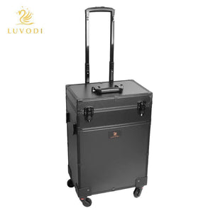 The best luvodi professional 3 in1 rolling makeup train case with mirror and dimmable lights cosmetic vanity trolley studio jewelry organizer luggage wheeled box for mua show travel business