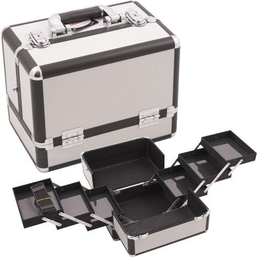 12 Inch White Panel W/Black Trim Travel Cosmetic Organizer Makeup Artist Train Case