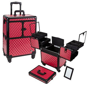 4 Wheel Spinner Rolling Makeup Case with 5 Trays
