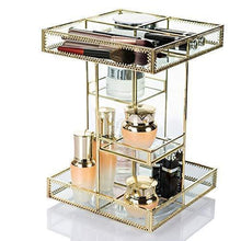 Load image into Gallery viewer, Cheap display4top antique makeup organizer 360 degree rotation adjustable jewelry retro countertop cosmetic storage box for brushes lipsticks skincare toner perfume vanity display gold