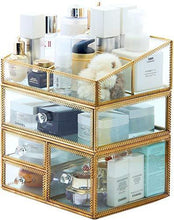 Load image into Gallery viewer, Shop here pengke x large gold makeup organizer clear jewelry and cosmetic storage case large capacity for beauty product organizer 4 drawer keep your vanity organized 10 5x8 1x12 5