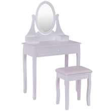 Load image into Gallery viewer, Amazon best giantex vanity table set with 360 rotating round mirror makeup mirrored dressing table with cushioned stool 3 drawers bedroom vanities for women girls detachable mirror stand to be a desk white
