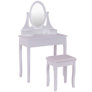 Amazon best giantex vanity table set with 360 rotating round mirror makeup mirrored dressing table with cushioned stool 3 drawers bedroom vanities for women girls detachable mirror stand to be a desk white