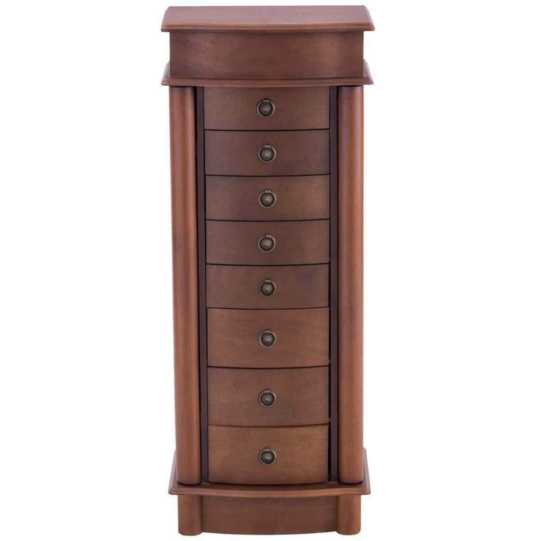 Discover the giantex jewelry armoire cabinet stand with 8 drawers top divided storage organizer with flip makeup mirror lid large side door chest cabinets antique wood standing armoires jewelry box w 8 hooks