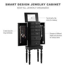 Load image into Gallery viewer, Shop giantex jewelry armoire chest cabinet storage box with top flip makeup mirror large standing organizer for bedroom 10 necklace hooks space saving side swing doors jewelry armoires w 5 drawers black