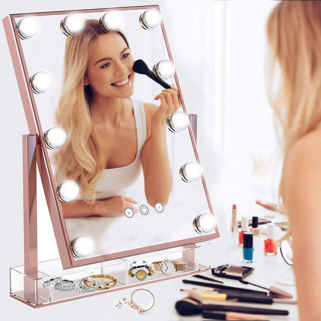 Online shopping hollywood lighted vanity makeup mirror light up professional mirror with storage 3 color lighting modes large cosmetic mirror with 12 dimmable bulbs for dressing table
