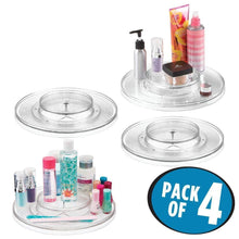 Load image into Gallery viewer, Try mdesign spinning 2 tier lazy susan turntable storage tray rotating organizer for bathroom vanity counter tops dressing tables makeup stations dressers 11 5 round 4 pack clear