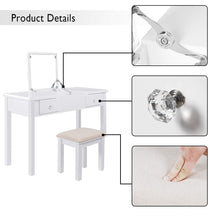 Load image into Gallery viewer, Best seller  aodailihb vanity table with flip top mirror makeup dressing table writing desk with cushioning makeup stool set 2 drawers 3 removable organizers easy assembly white