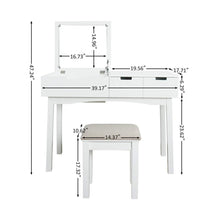 Load image into Gallery viewer, Budget vanity table with large sized flip top mirror makeup dressing table with a cushion stool set writing desk with two drawers one small removable organizers easy assembly