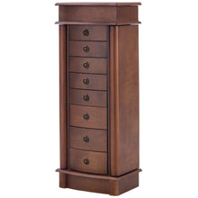 Load image into Gallery viewer, Exclusive giantex jewelry armoire cabinet stand with 8 drawers top divided storage organizer with flip makeup mirror lid large side door chest cabinets antique wood standing armoires jewelry box w 8 hooks