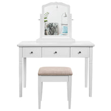 Load image into Gallery viewer, Discover the best vasagle vanity set with 3 big drawers dressing table with 1 stool makeup desk with large rotating mirror makeup and cosmetic storage multifunctional easy to assemble white urdt106wt