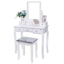 Load image into Gallery viewer, Purchase bewishome vanity set with mirror cushioned stool dressing table vanity makeup table 5 drawers 2 dividers movable organizers white fst01w