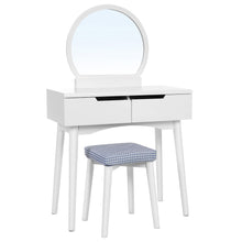 Load image into Gallery viewer, Products vasagle vanity table set with round mirror 2 large drawers with sliding rails makeup dressing table with cushioned stool white urdt11w