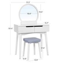 Load image into Gallery viewer, Related vasagle vanity table set with round mirror 2 large drawers with sliding rails makeup dressing table with cushioned stool white urdt11w