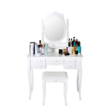 Load image into Gallery viewer, Heavy duty kinsuite makeup vanity table set white dressing table stool seat with oval mirror and 7 drawers storage bedroom dresser desk furniture gift for women girl