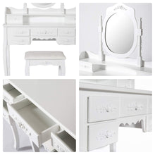 Load image into Gallery viewer, Explore kinsuite makeup vanity table set white dressing table stool seat with oval mirror and 7 drawers storage bedroom dresser desk furniture gift for women girl