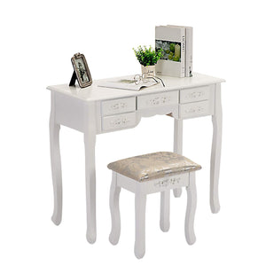 New honbay trifold mirrors makeup vanity table set cushioned stool and surprise gift makeup organizer with 7 drawers dressing table white