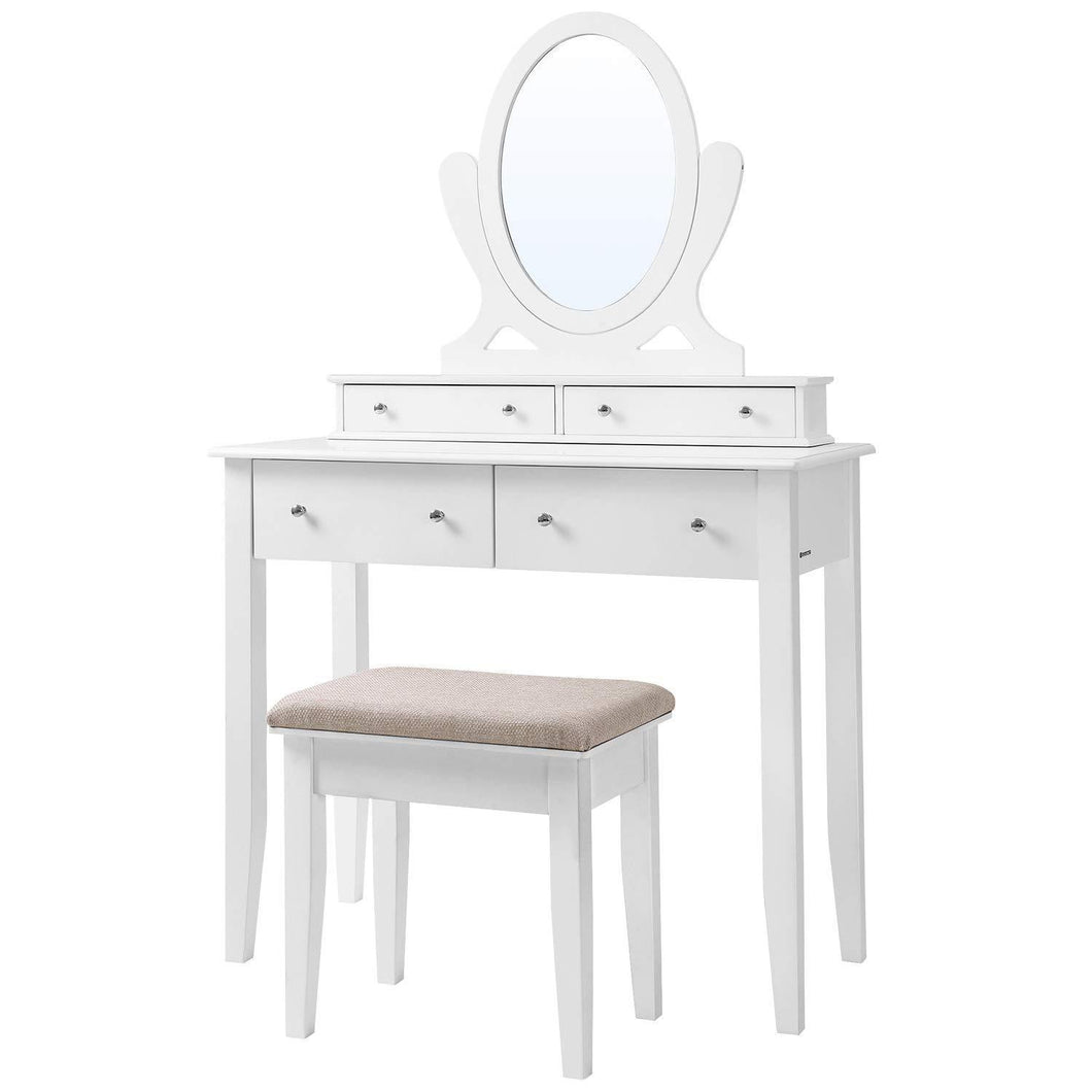 Discover songmics vanity table set with mirror and 4 drawers wooden makeup dressing table with large stool gift for women girls white urdt22wt