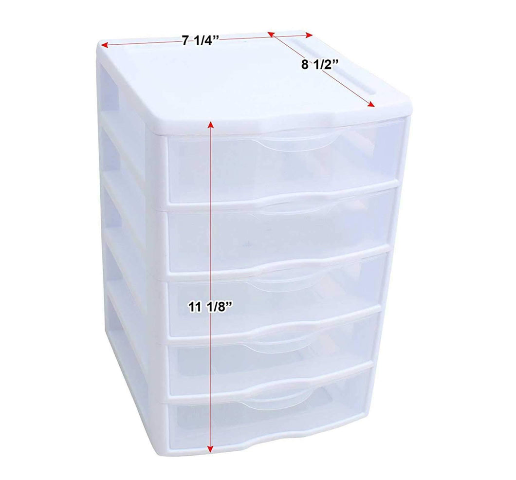 Buy 5 unit plastic shelves drawer organizer shelving storage set solution stackable with clear drawer handles for home office school kids cabinets dresser makeup accessory utility tool white clear 6