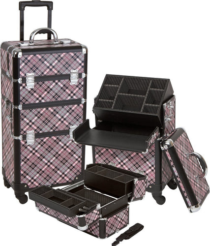 Pro 2 in 1 Makeup Case 4 Wheeled Spinner w/ Adjustable Dividers