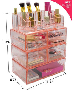 Save sorbus acrylic cosmetics makeup and jewelry storage case display sets interlocking drawers to create your own specially designed makeup counter stackable and interchangeable pink 1