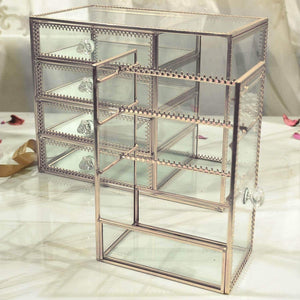 Get hersoo glass mirrored jewelry box vintage metal edge jewelry organizer beauty display for necklace earrings rings trinkets jewelry stand jewelry box for girls on makeup vanity night stand brass