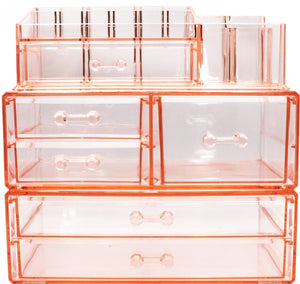 Selection sorbus acrylic cosmetics makeup and jewelry storage case display sets interlocking drawers to create your own specially designed makeup counter stackable and interchangeable pink