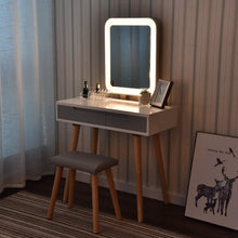 Load image into Gallery viewer, Exclusive vanity table set with adjustable brightness mirror and cushioned stool dressing table vanity makeup table with free make up organizer