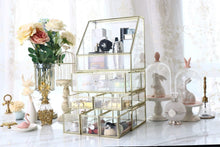 Load image into Gallery viewer, Shop antique spacious mirror glass drawers set vanity dresser gold makeup storage stunning cube beauty display it consists of 4separate organizers dustproof for skincare pallete perfumes brushes makeup