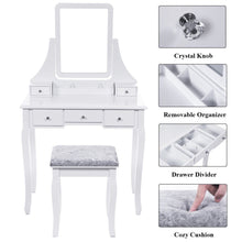 Load image into Gallery viewer, Results bewishome vanity set with mirror cushioned stool dressing table vanity makeup table 5 drawers 2 dividers movable organizers white fst01w