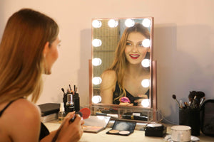 Order now hollywood lighted vanity makeup mirror light up professional mirror with storage 3 color lighting modes large cosmetic mirror with 12 dimmable bulbs for dressing table