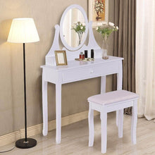 Load image into Gallery viewer, Budget giantex vanity table set with 360 rotating round mirror makeup mirrored dressing table with cushioned stool 3 drawers bedroom vanities for women girls detachable mirror stand to be a desk white