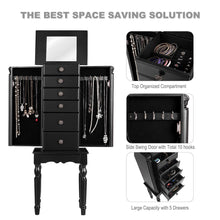 Load image into Gallery viewer, Selection giantex jewelry armoire chest cabinet storage box with top flip makeup mirror large standing organizer for bedroom 10 necklace hooks space saving side swing doors jewelry armoires w 5 drawers black