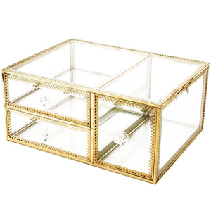 Buy antique beauty display clear glass 3drawers palette organizer cosmetic storage makeup container 3cube hoder beauty dresser vanity cabinet decorative keepsake box