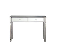 Load image into Gallery viewer, New mirrored 2 drawer media console table ga home makeup table desk vanity for women home office writing desk smooth matte silver finish with faux crystal knobs
