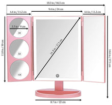 Load image into Gallery viewer, New mirrorvana xlarge vanity mirror with lights extravagant trifold led lighted makeup mirror with 3x 5x 10x magnification bonus usb cable 2018 xlarge rose gold model